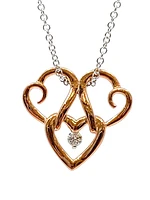 10K Rose & White 0.043cttw Canadian Diamond Triple Heart Pendant, 18"
