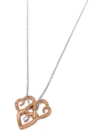 10K Rose & White 0.043cttw Canadian Diamond Triple Heart Pendant, 18"