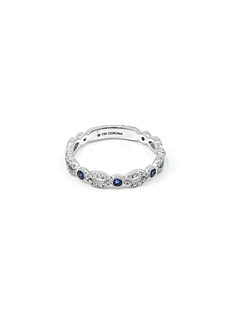 10K White Gold 0.28cttw Genuine Sapphire and 0.18cttw Diamond Ring, size 6.5
