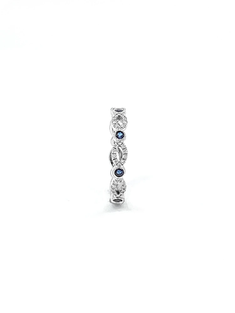 10K White Gold 0.28cttw Genuine Sapphire and 0.18cttw Diamond Ring, size 6.5