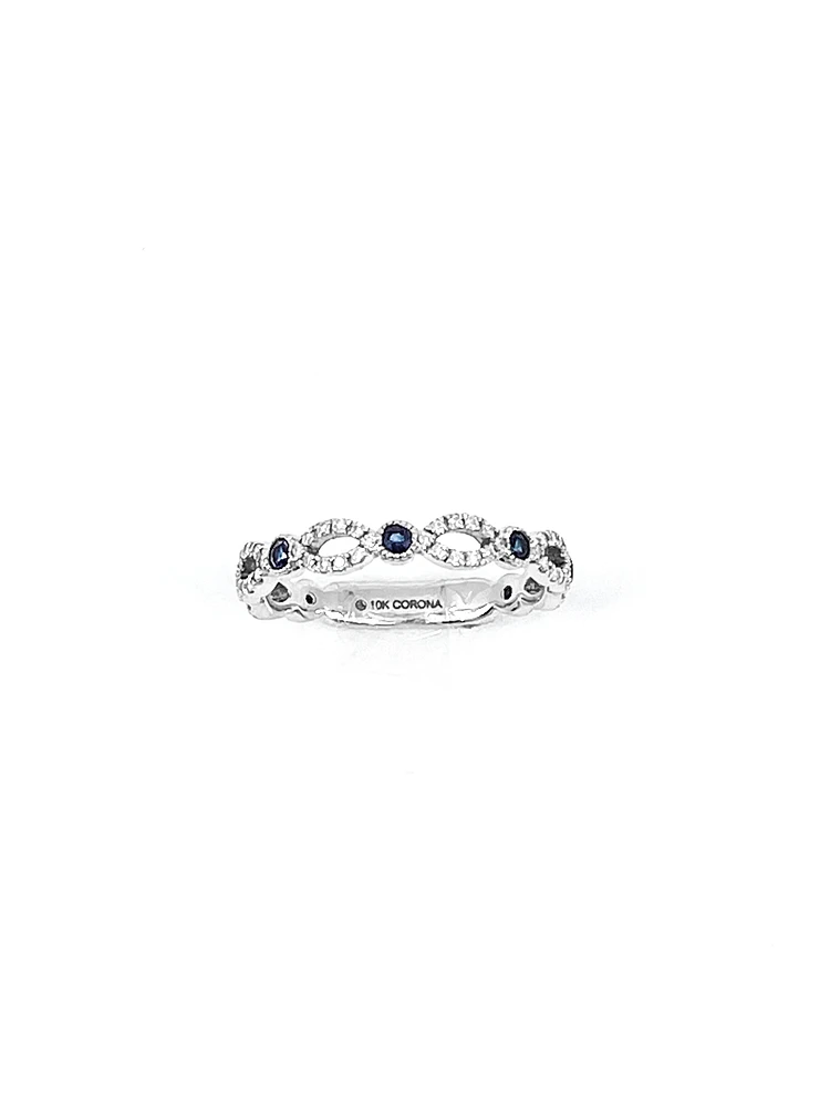 10K White Gold 0.28cttw Genuine Sapphire and 0.18cttw Diamond Ring, size 6.5