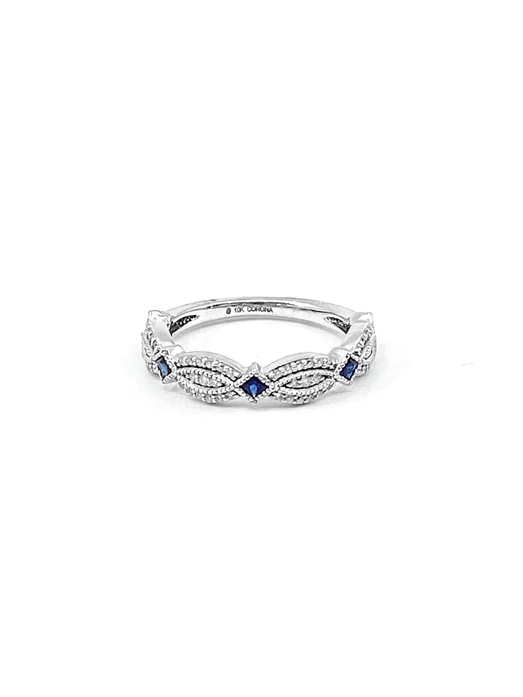 10K White Gold 0.10cttw Genuine Sapphire & 0.14cttw Diamond Ring, size 6.5