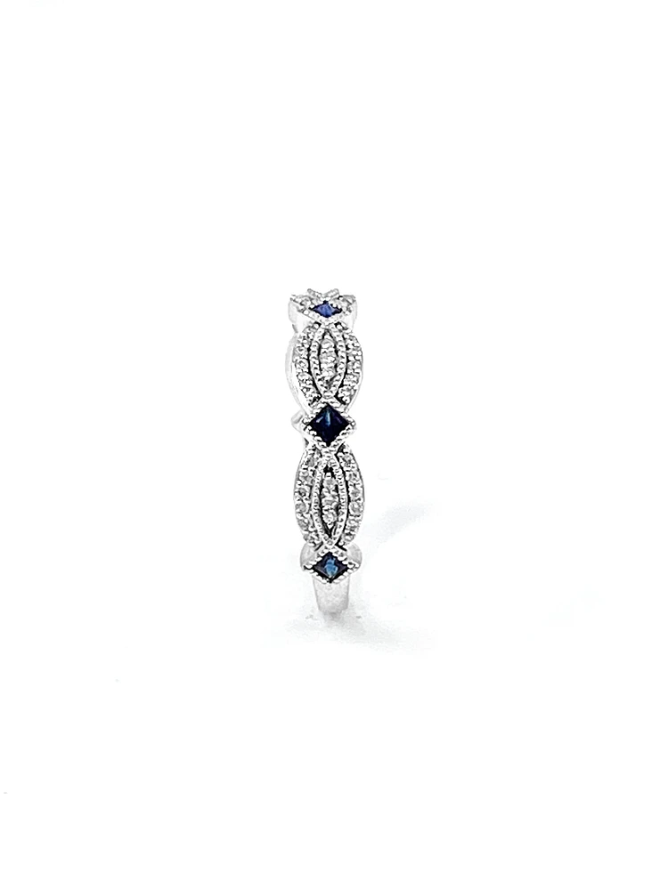 10K White Gold 0.10cttw Genuine Sapphire & 0.14cttw Diamond Ring, size 6.5
