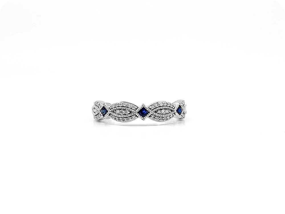 10K White Gold 0.10cttw Genuine Sapphire & 0.14cttw Diamond Ring, size 6.5