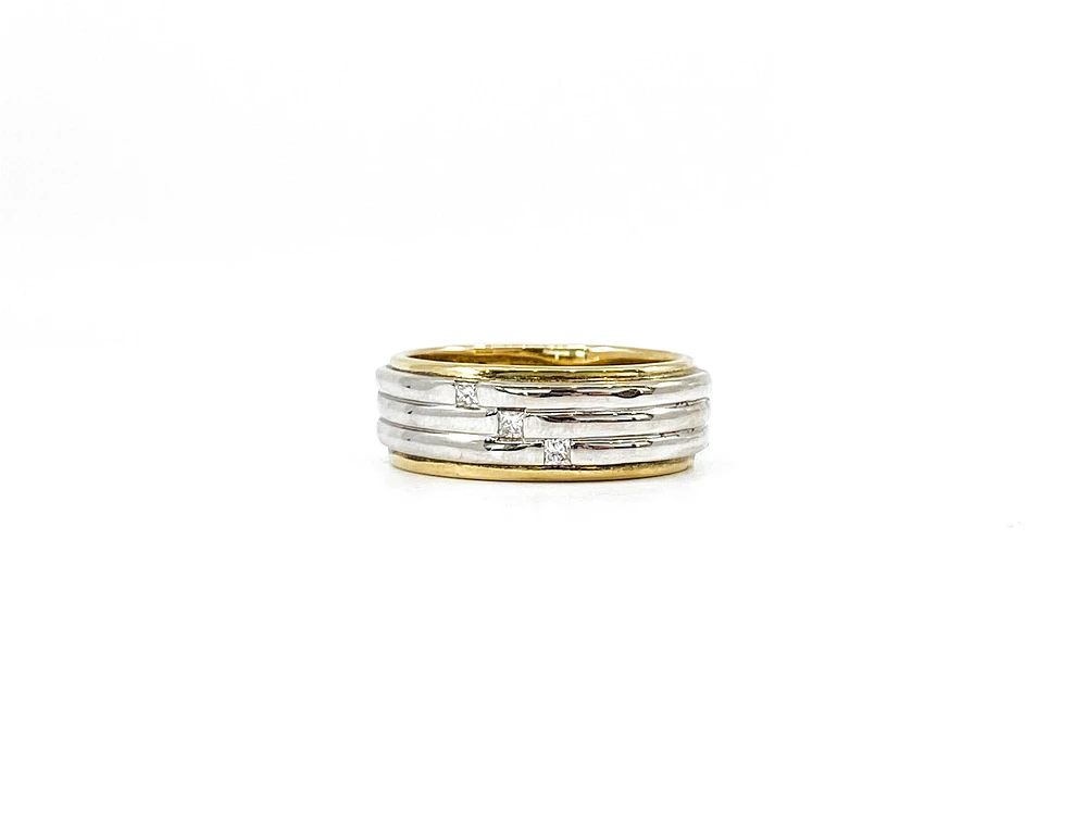 10K White & Yellow Gold 0.13cttw Princess Cut Gents Diamond Ring, size 10
