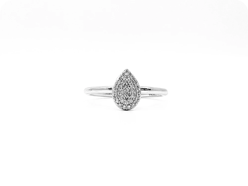10K White Gold 0.15cttw Pave Pear Shape Diamond Engagement Ring, size 6.5