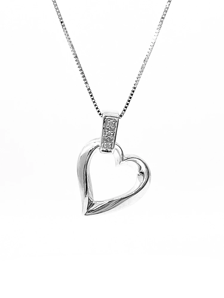 10K White Gold 0.02cttw Diamond Heart Pendant, 18"