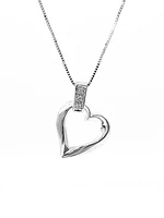 10K White Gold 0.02cttw Diamond Heart Pendant, 18"