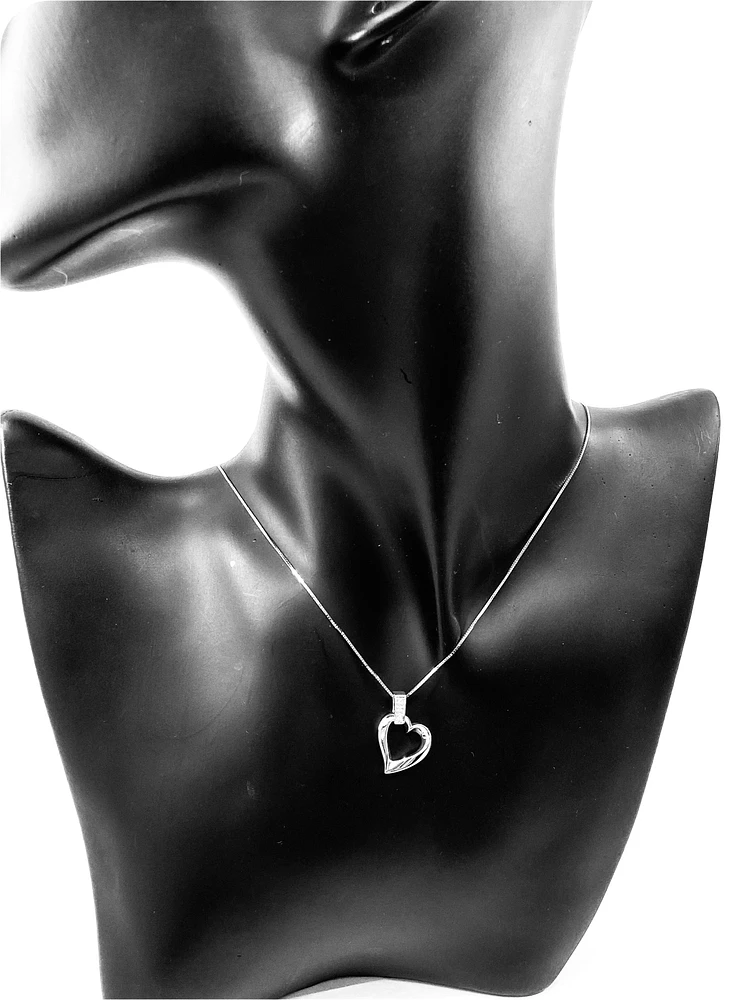 10K White Gold 0.02cttw Diamond Heart Pendant, 18"