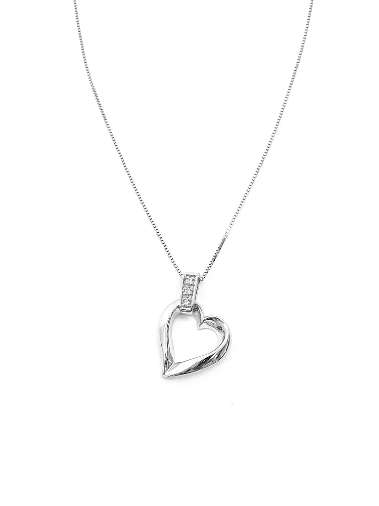 10K White Gold 0.02cttw Diamond Heart Pendant, 18"
