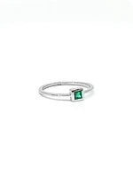 10K White Gold 0.15cttw Genuine Emerald Princess Cut Ring, size 6.5