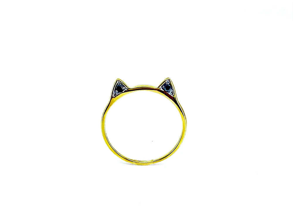 10K Yellow Gold 0.06cttw Treated Black Diamond "Cat" Ring, size 6.5