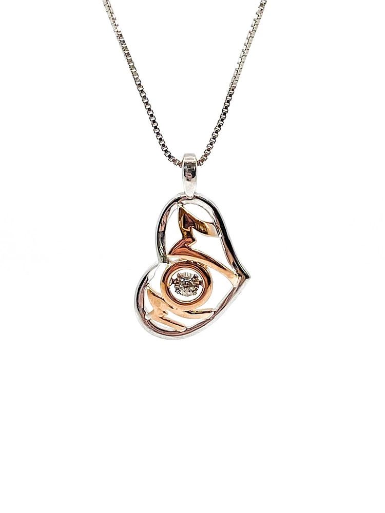 Sterling Silver & 10K Rose Gold 0.02cttw Diamond Mom Pendant, 18"