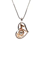Sterling Silver & 10K Rose Gold 0.02cttw Diamond Mom Pendant, 18"