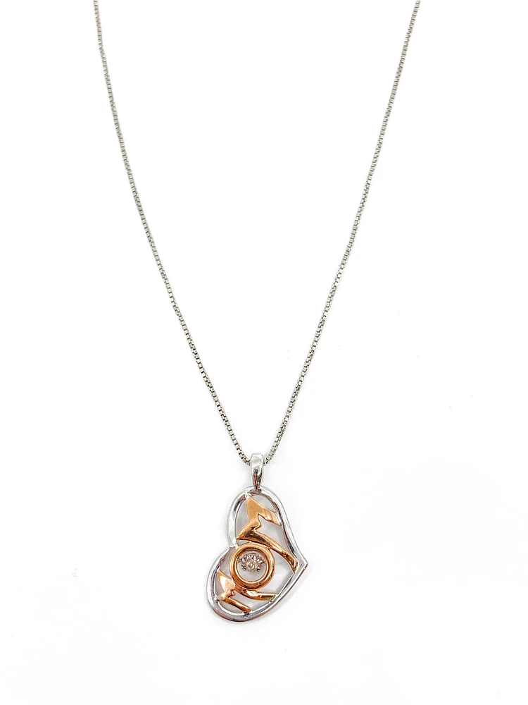 Sterling Silver & 10K Rose Gold 0.02cttw Diamond Mom Pendant, 18"