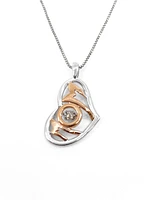 Sterling Silver & 10K Rose Gold 0.02cttw Diamond Mom Pendant, 18"