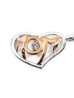 Sterling Silver & 10K Rose Gold 0.02cttw Diamond Mom Pendant, 18"