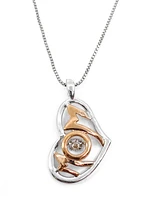 Sterling Silver & 10K Rose Gold 0.02cttw Diamond Mom Pendant, 18"