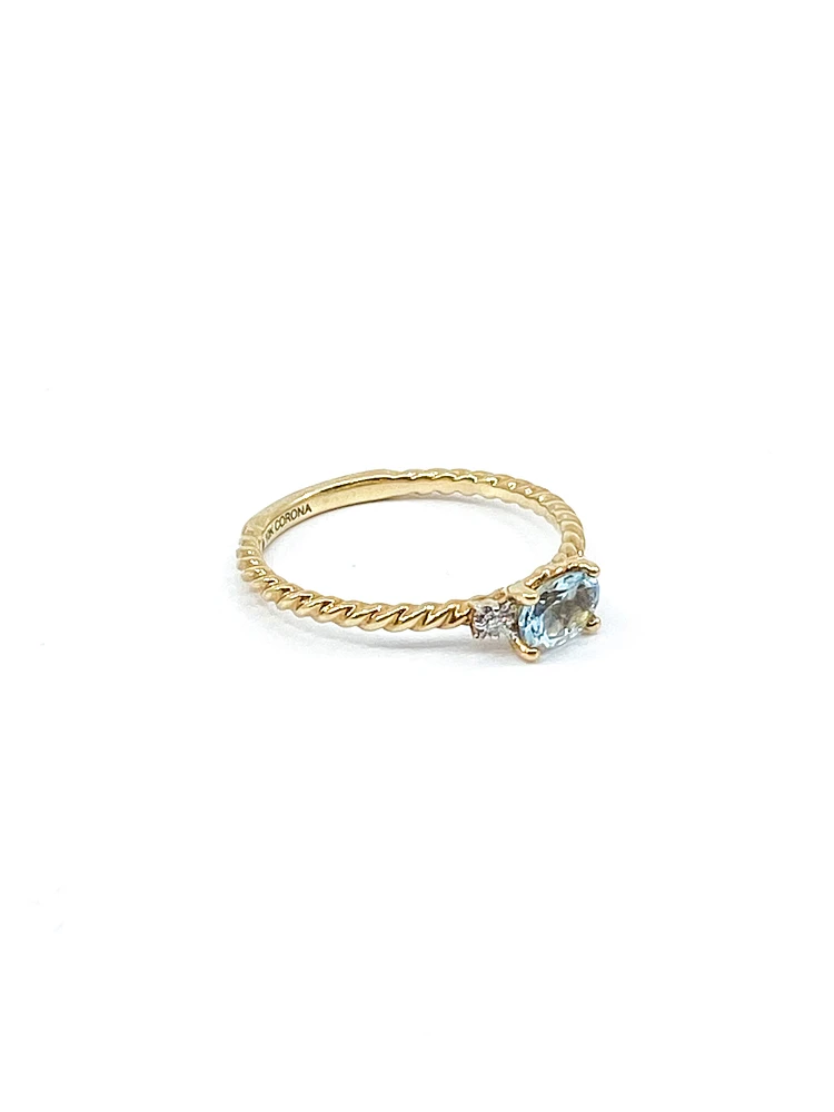 10K Yellow Gold 0.40cttw Genuine Oval Cut Aquamarine & 0.02cttw Diamond Ring, size 6.5