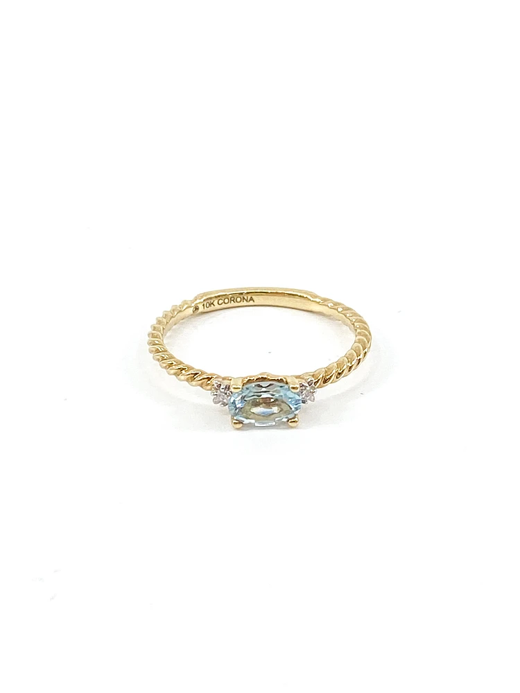 10K Yellow Gold 0.40cttw Genuine Oval Cut Aquamarine & 0.02cttw Diamond Ring, size 6.5