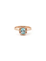 10K Rose Gold 1.20cttw Genuine Oval Cut Blue Zircon and 0.09cttw Diamond Halo Ring, size 7