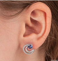 10K White Gold Created Blue Sapphire, Created White Sapphire and Diamond Earrings