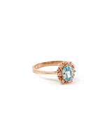 10K Rose Gold 1.20cttw Genuine Oval Cut Blue Zircon and 0.09cttw Diamond Halo Ring, size 7