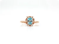10K Rose Gold 1.20cttw Genuine Oval Cut Blue Zircon and 0.09cttw Diamond Halo Ring, size 7