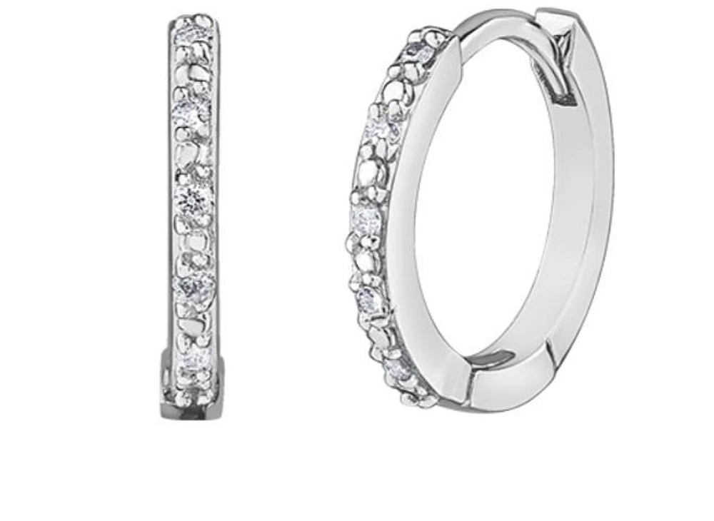 10K White Gold 0.05cttw Diamond Hoop / Huggie Earrings