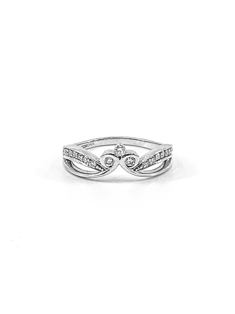 10K White Gold 0.30cttw Diamond Crown Ring, size 6.5