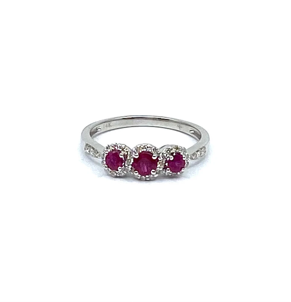 14K White Gold 0.45cttw Genuine Ruby Ring and 0.18cttw Diamond Ring, size 7