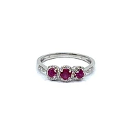 14K White Gold 0.45cttw Genuine Ruby Ring and 0.18cttw Diamond Ring, size 7