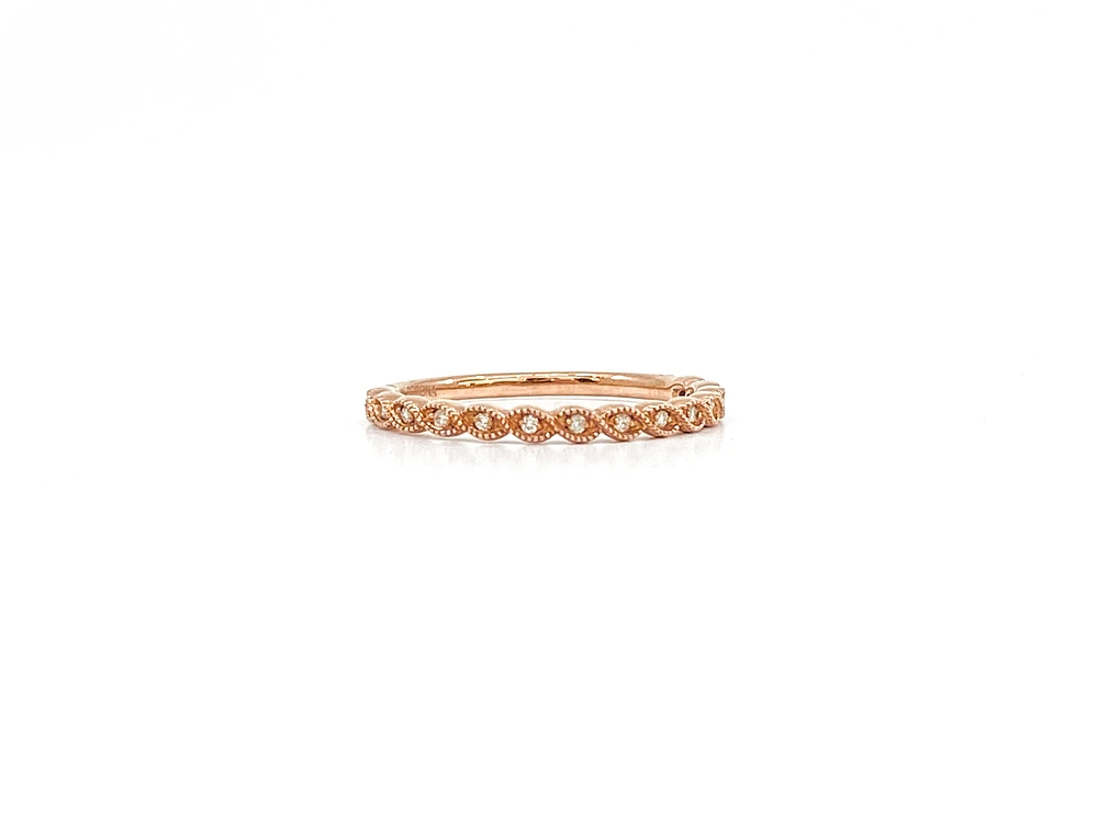10K Rose Gold 0.07cttw Round Cut Diamond Ring, size 6.5