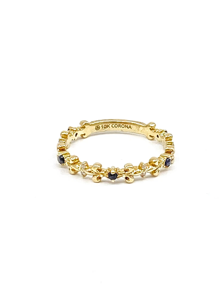 10K Yellow Gold 0.04cttw Genuine Sapphire & 0.02cttw Diamond Ring, size 6.5