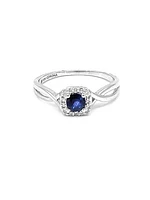 10K White Gold 0.44cttw Genuine Sapphire & 0.072cttw Diamonds Ring, size 6.5