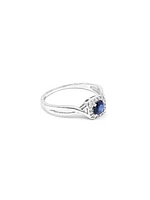 10K White Gold 0.44cttw Genuine Sapphire & 0.072cttw Diamonds Ring, size 6.5