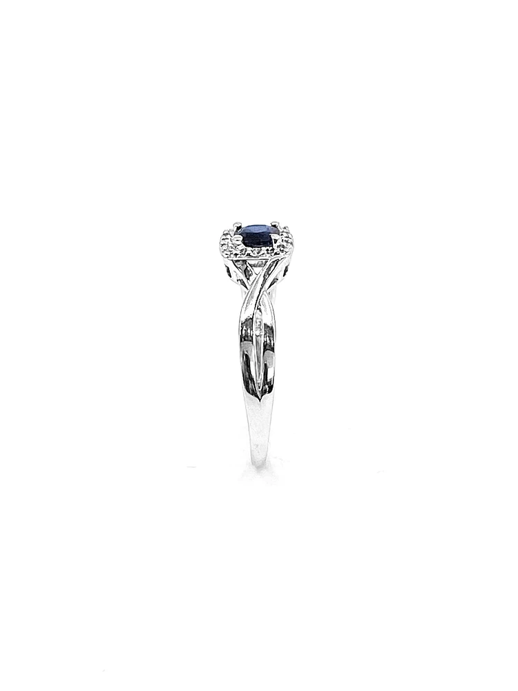 10K White Gold 0.44cttw Genuine Sapphire & 0.072cttw Diamonds Ring, size 6.5