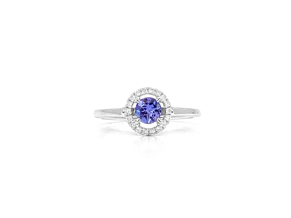 10K White Gold 0.42cttw Tanzanite and 0.10cttw Diamond Ring, size 6.5