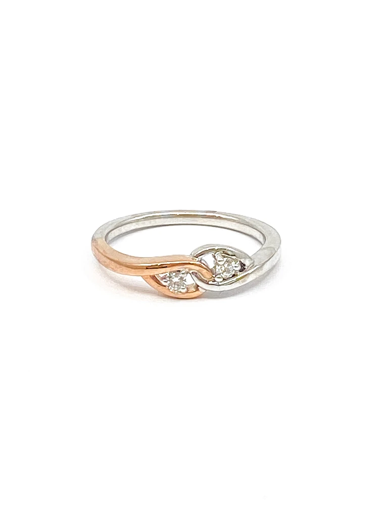10K White & Rose Gold 0.10cttw Diamond Ring, size 6.5