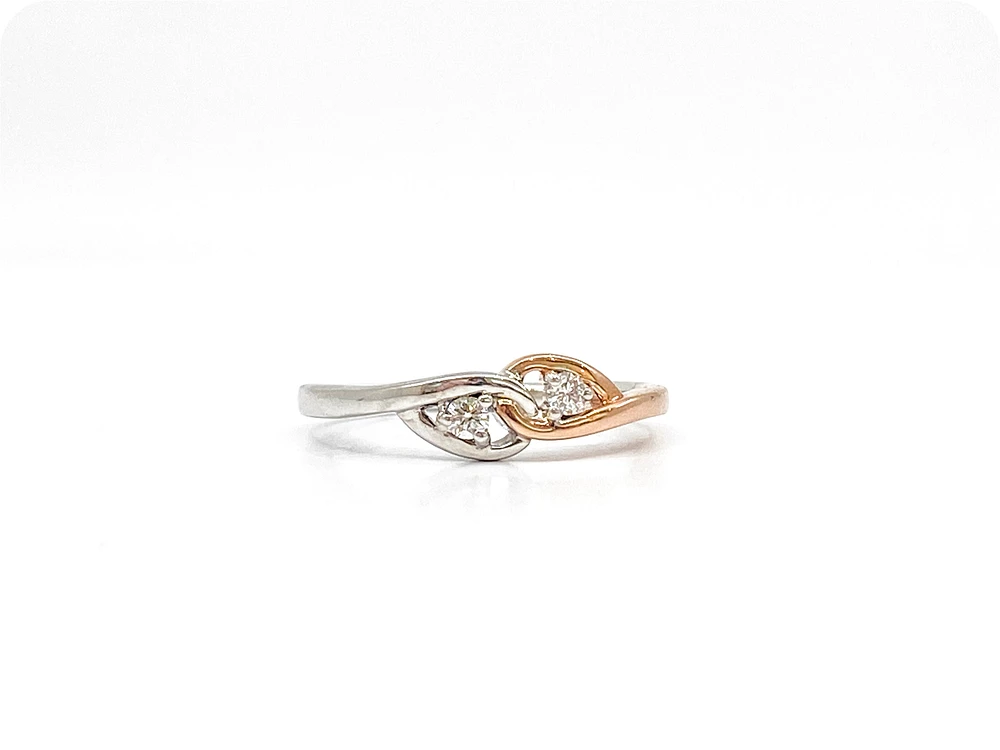 10K White & Rose Gold 0.10cttw Diamond Ring, size 6.5
