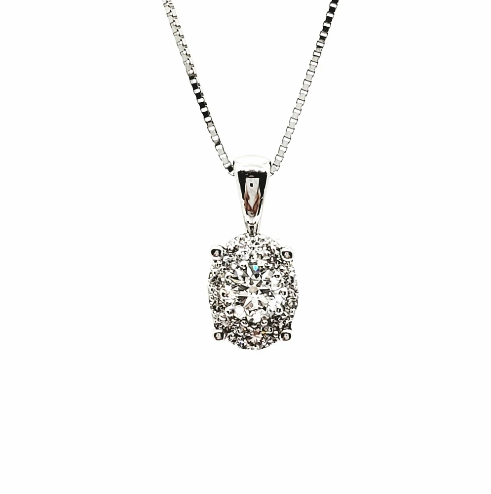 10K White Gold 0.23 cttw Diamond Oval Shaped Necklace, 18"