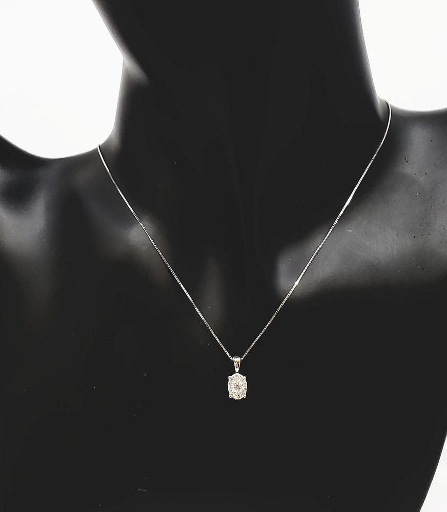 10K White Gold 0.23 cttw Diamond Oval Shaped Necklace, 18"