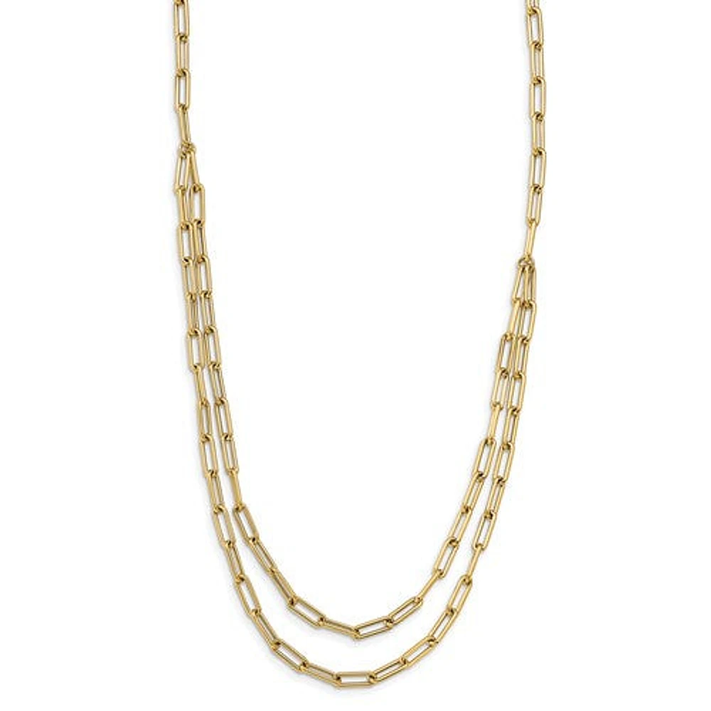 14k Polished Double-layer Paperclip Link Necklace - 20 Inches