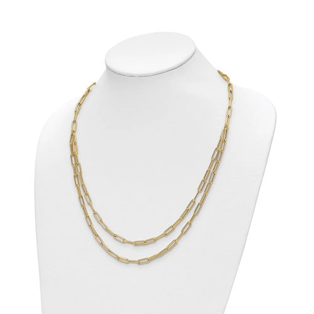 14k Polished Double-layer Paperclip Link Necklace - 20 Inches