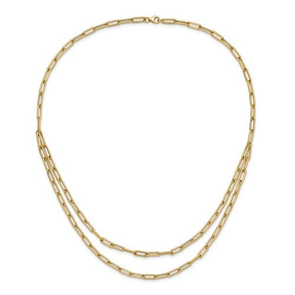 14k Polished Double-layer Paperclip Link Necklace - 20 Inches