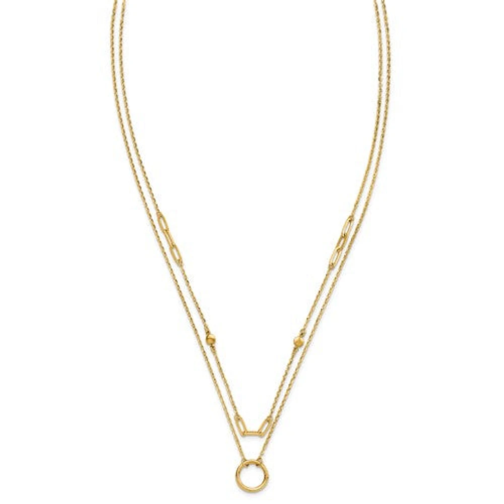 14k Polished Double Layer Necklace - 18 Inches