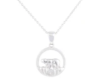 925 Sterling Silver 0.015cttw Canadian Diamond Mother Bear and Cub Pendant