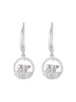 925 Sterling Silver 0.01cttw Canadian Diamond Mother Bear and Cub Dangle Earrings
