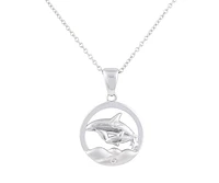 925 Sterling Silver 0.015cttw Canadian Diamond Mother and Baby Orca Whale Pendant