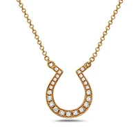 14K Yellow Gold 0.12cttw Diamond Horseshoe Pendant, 18"